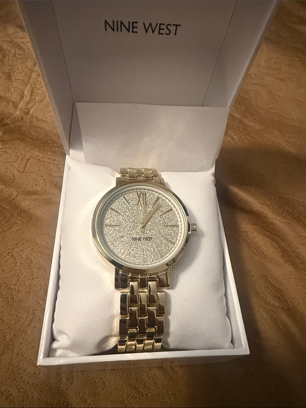 Nine West Gold-Tone Glitter Dial Bracelet Watch